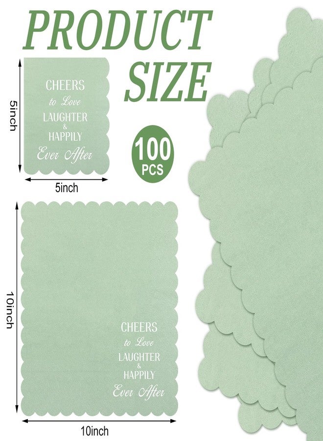 ReliThick 100 Pcs Sage Green Wedding Cocktail Napkins 5 x 5 Inch Bridal Shower Paper Personalized Napkins for Engagement Scalloped Disposable Hand Towels for Wedding Birthday Party Decoration - Image 2